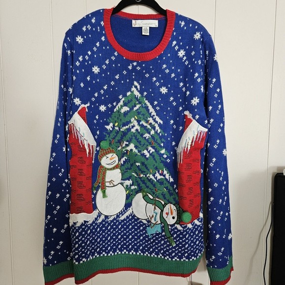 Ugly Christmas Sweater Snowman 3D Adult Size Large Light Up Jolly Sweaters Works - Picture 2 of 10